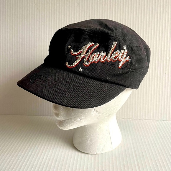 Harley-Davidson Accessories - Vintage Harley Davidson Black Bling Adjustable Military Style Hat Cap One Size